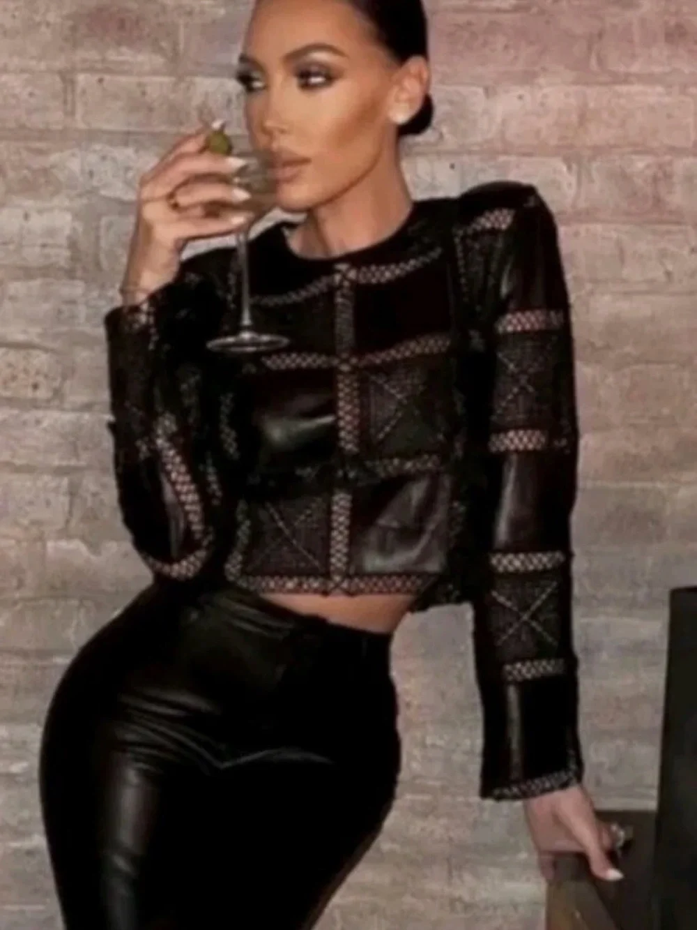 Zara Black Leather & Mesh Cropped Jacket